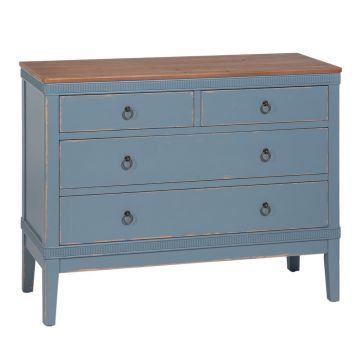 Comodă albastră joasă din lemn de brad 115x90 cm Shabby – Ixia Comodă albastră joasă din lemn de brad 115x90 cm Shabby – Ixia