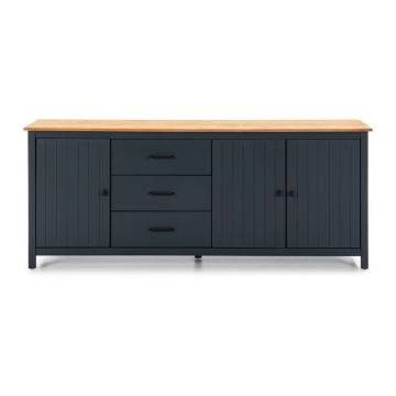 Comodă albastru-închis joasă din lemn de pin 190x80 cm Miranda – Marckeric Comodă albastru-închis joasă din lemn de pin 190x80 cm Miranda – Marckeric