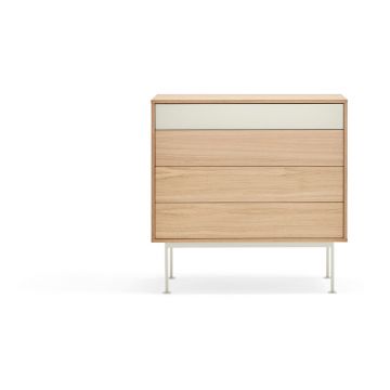 Comodă cu aspect de lemn de stejar Teulat Yoko, alb-crem Comodă cu aspect de lemn de stejar Teulat Yoko, alb-crem