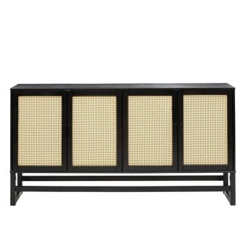Comodă din lemn de pin cu uși din ratan Støraa Jolene, lățime 170 cm, negru Comodă din lemn de pin cu uși din ratan Støraa Jolene, lățime 170 cm, negru
