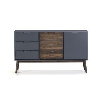 Comodă gri antracit/maro închis joasă din lemn masiv de pin 140x80 cm Nussa – Marckeric Comodă gri antracit/maro închis joasă din lemn masiv de pin 140x80 cm Nussa – Marckeric
