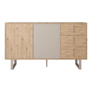 Comodă gri/în culoare naturală joasă cu aspect de lemn de stejar 140x80 cm Millay – Marckeric Comodă gri/în culoare naturală joasă cu aspect de lemn de stejar 140x80 cm Millay – Marckeric