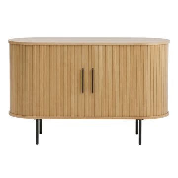 Comodă în culoare naturală cu aspect de lemn de stejar cu ușă glisantă 120x76x45 cm Nola – Unique Furniture Comodă în culoare naturală cu aspect de lemn de stejar cu ușă glisantă 120x76x45 cm Nola – Unique Furniture