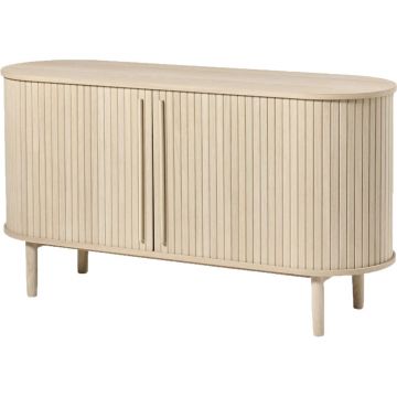 Comodă în culoare naturală cu aspect de lemn de stejar cu ușă glisantă 140x76x45 cm Meta – Unique Furniture Comodă în culoare naturală cu aspect de lemn de stejar cu ușă glisantă 140x76x45 cm Meta – Unique Furniture