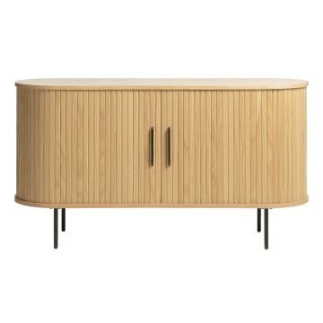 Comodă în culoare naturală joasă cu aspect de lemn de stejar cu ușă glisantă 140x76 cm Nola – Unique Furniture Comodă în culoare naturală joasă cu aspect de lemn de stejar cu ușă glisantă 140x76 cm Nola – Unique Furniture