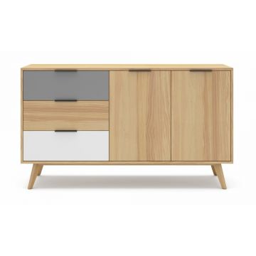 Comodă joasă natural/gri/alb din lemn de pin 140x81 cm Elfa – Marckeric Comodă joasă natural/gri/alb din lemn de pin 140x81 cm Elfa – Marckeric