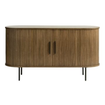 Comodă maro joasă cu aspect de lemn de stejar cu ușă glisantă 140x76 cm Nola – Unique Furniture Comodă maro joasă cu aspect de lemn de stejar cu ușă glisantă 140x76 cm Nola – Unique Furniture