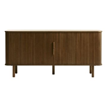 Comodă maro joasă cu aspect de lemn de stejar cu ușă glisantă 76x160 cm Cavo – Unique Furniture Comodă maro joasă cu aspect de lemn de stejar cu ușă glisantă 76x160 cm Cavo – Unique Furniture
