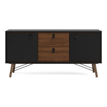 Comodă neagră cu aspect de lemn de nuc 150x72x40 cm Ry – Tvilum Comodă neagră cu aspect de lemn de nuc 150x72x40 cm Ry – Tvilum