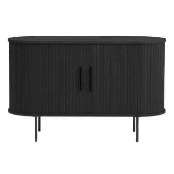 Comodă neagră cu aspect de lemn de stejar cu ușă glisantă 120x76x45 cm Nola – Unique Furniture Comodă neagră cu aspect de lemn de stejar cu ușă glisantă 120x76x45 cm Nola – Unique Furniture