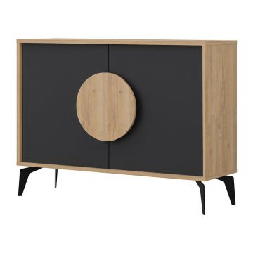 Comodă neagră/în culoare naturală joasă cu aspect de lemn de stejar 110x82 cm Vae – Marckeric Comodă neagră/în culoare naturală joasă cu aspect de lemn de stejar 110x82 cm Vae – Marckeric