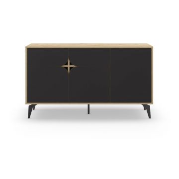 Comodă neagră/în culoare naturală joasă cu aspect de lemn de stejar 140x79 cm Nola – Marckeric Comodă neagră/în culoare naturală joasă cu aspect de lemn de stejar 140x79 cm Nola – Marckeric