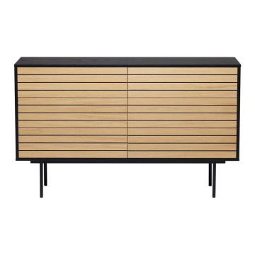 Comodă neagră/în culoare naturală joasă cu aspect de lemn de stejar 140x84 cm Stripe – Woodman Comodă neagră/în culoare naturală joasă cu aspect de lemn de stejar 140x84 cm Stripe – Woodman