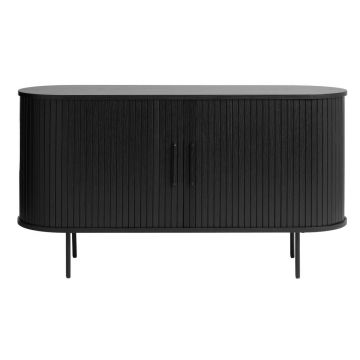 Comodă neagră joasă cu aspect de lemn de stejar cu ușă glisantă 140x76 cm Nola – Unique Furniture Comodă neagră joasă cu aspect de lemn de stejar cu ușă glisantă 140x76 cm Nola – Unique Furniture