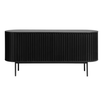Comodă neagră joasă cu aspect de lemn de stejar cu ușă glisantă 73x160 cm Siena – Unique Furniture Comodă neagră joasă cu aspect de lemn de stejar cu ușă glisantă 73x160 cm Siena – Unique Furniture