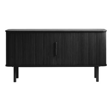 Comodă neagră joasă cu aspect de lemn de stejar cu ușă glisantă 76x160 cm Cavo – Unique Furniture Comodă neagră joasă cu aspect de lemn de stejar cu ușă glisantă 76x160 cm Cavo – Unique Furniture