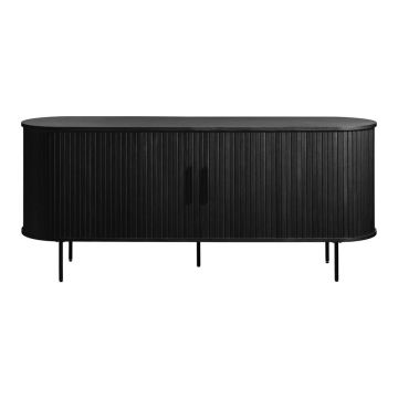 Comodă neagră joasă cu aspect de lemn de stejar cu ușă glisantă 76x180 cm Nola – Unique Furniture Comodă neagră joasă cu aspect de lemn de stejar cu ușă glisantă 76x180 cm Nola – Unique Furniture