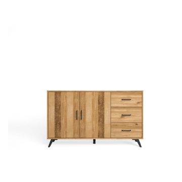 Comodă roșu/ joasă cu aspect de lemn de stejar 136x81 cm Nordic – Marckeric Comodă roșu/ joasă cu aspect de lemn de stejar 136x81 cm Nordic – Marckeric