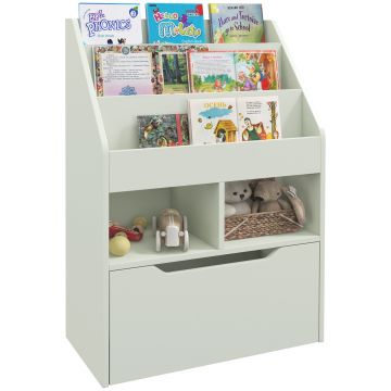 HOMCOM Bibliotecă pentru Copii cu Rafturi și Sertar, Raft Mobil pentru Jucării și Cărți, Dimensiuni 60x29.9x90 cm, Verde Strălucitor | Aosom România HOMCOM Bibliotecă pentru Copii cu Rafturi și Sertar, Raft Mobil pentru Jucării și Cărți, Dimensiuni 60x29.9x90 cm, Verde Strălucitor | Aosom România