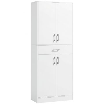 HOMCOM Bufet înalt armoară de bucătărie 4 uși 2 dulapuri și 1 sertar central înălțime 180 cm cu 2 rafturi reglabile alb | Aosom Romania HOMCOM Bufet înalt armoară de bucătărie 4 uși 2 dulapuri și 1 sertar central înălțime 180 cm cu 2 rafturi reglabile alb | Aosom Romania