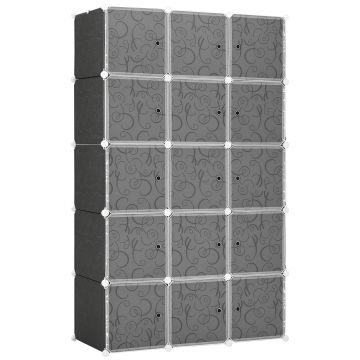 HOMCOM Șifonier cu design în cuburi, 2 cuburi mari și 9 cuburi mici, plastic, metal, 111L x 47L x 183Î cm, Negru+Alb | Aosom Romania HOMCOM Șifonier cu design în cuburi, 2 cuburi mari și 9 cuburi mici, plastic, metal, 111L x 47L x 183Î cm, Negru+Alb | Aosom Romania
