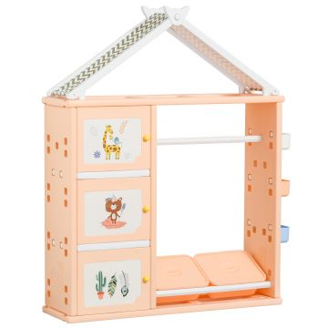 HOMCOM Organizator Jucării cu Containere și Cuier, 128x34x155cm, Portocaliu | Aosom Romania HOMCOM Organizator Jucării cu Containere și Cuier, 128x34x155cm, Portocaliu | Aosom Romania