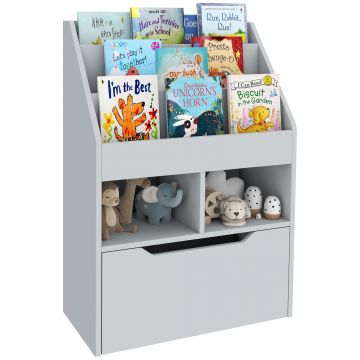 HOMCOM Raft pentru copii cu sertar, bibliotecă cu rafturi, 60 x 29,9 x 90 cm, Gri | Aosom Romania HOMCOM Raft pentru copii cu sertar, bibliotecă cu rafturi, 60 x 29,9 x 90 cm, Gri | Aosom Romania