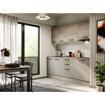 Mobila Bucatarie Elva 203.2 cm Gri + Stejar - Configuratia 5 Mobila Bucatarie Elva 203.2 cm Gri + Stejar - Configuratia 5