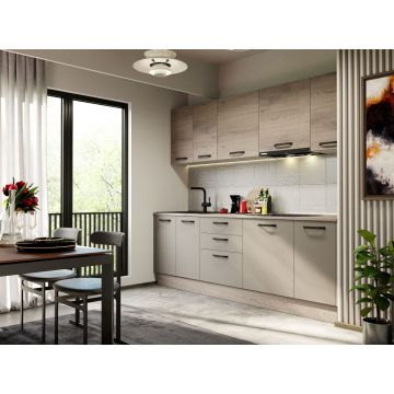 Mobila Bucatarie Elva 243.2 cm Gri/Cremona - Configuratia 1 Mobila Bucatarie Elva 243.2 cm Gri/Cremona - Configuratia 1