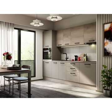 Mobila Bucatarie Elva 264,8 cm Gri + Stejar - Configuratia 17 Mobila Bucatarie Elva 264,8 cm Gri + Stejar - Configuratia 17