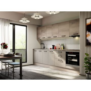 Mobila Bucatarie Elva 283.2 cm Gri + Stejar - Configuratia 8 Mobila Bucatarie Elva 283.2 cm Gri + Stejar - Configuratia 8