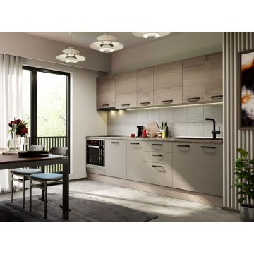 Mobila Bucatarie Elva 303.2 cm Gri + Stejar - Configuratia 14 Mobila Bucatarie Elva 303.2 cm Gri + Stejar - Configuratia 14