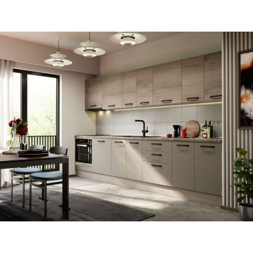 Mobila Bucatarie Elva 343.2 cm Gri + Stejar - Configuratia 11 Mobila Bucatarie Elva 343.2 cm Gri + Stejar - Configuratia 11