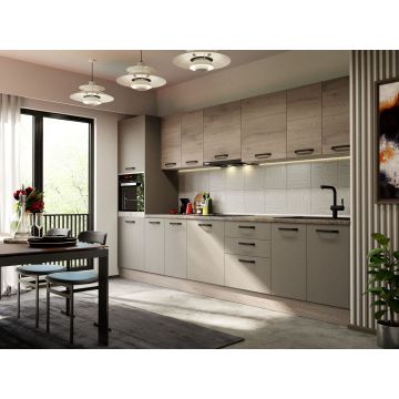 Mobila Bucatarie Elva 344,8 cm Gri + Stejar - Configuratia 23 Mobila Bucatarie Elva 344,8 cm Gri + Stejar - Configuratia 23