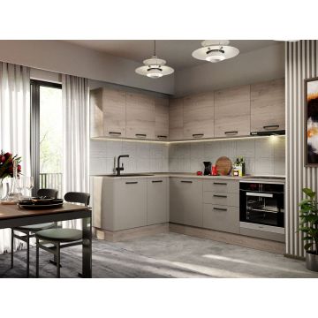 Mobila Bucatarie Elva Colt 166.6 x 241.6 cm Gri/Cremona - Configuratia 25 Mobila Bucatarie Elva Colt 166.6 x 241.6 cm Gri/Cremona - Configuratia 25