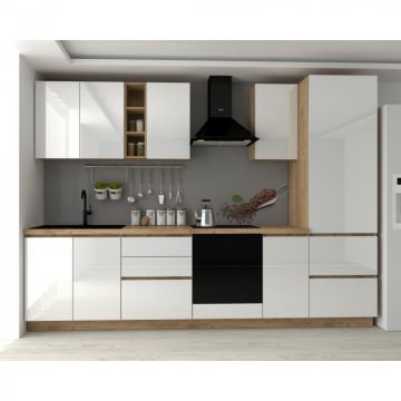 Set Bucatarie Chelsea Stejar K003 Alb 300x60x215 cm