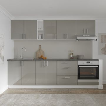 Set Bucatarie Karo V18, Gri Lucios/Alb, MDF, Blat Thermo 28 mm, L 260 cm Set Bucatarie Karo V18, Gri Lucios/Alb, MDF, Blat Thermo 28 mm, L 260 cm