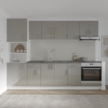 Set Bucatarie Karo V24, Gri Lucios/Alb, MDF, Blat Thermo 28 mm, L 280 cm Set Bucatarie Karo V24, Gri Lucios/Alb, MDF, Blat Thermo 28 mm, L 280 cm