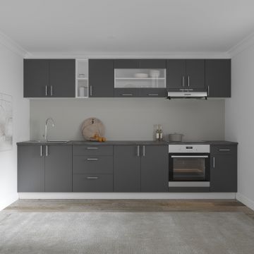 Set Bucatarie Karo V28, Antracit/Alb, Blat Thermo 28 mm, L 320 cm Set Bucatarie Karo V28, Antracit/Alb, Blat Thermo 28 mm, L 320 cm