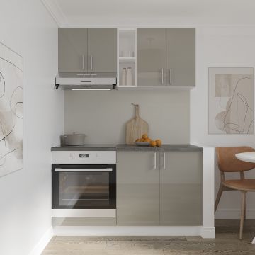 Set Bucatarie Karo V4, Gri Lucios/Alb, MDF, Blat Thermo 28 mm, L 140 cm Set Bucatarie Karo V4, Gri Lucios/Alb, MDF, Blat Thermo 28 mm, L 140 cm