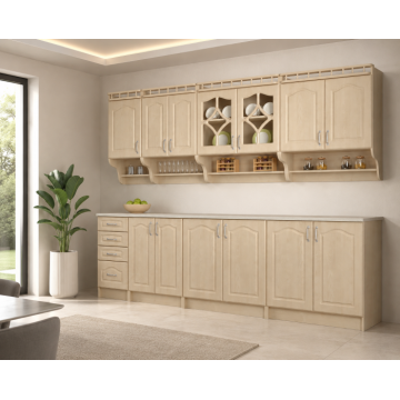 Set Bucatarie Korona Mebel MDF Mesteacan cu blat intreg 260x60x200 cm