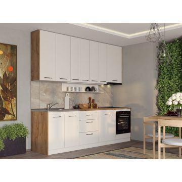 Set Mobila Bucatarie alba cu lemn Echo - 2 - 263.2 cm Set Mobila Bucatarie alba cu lemn Echo - 2 - 263.2 cm