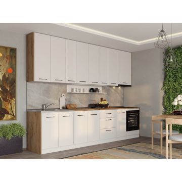Set Mobila Bucatarie alba cu lemn Echo - 4 - 323.2 cm Set Mobila Bucatarie alba cu lemn Echo - 4 - 323.2 cm