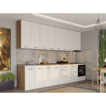 Set Mobila Bucatarie alba cu lemn Echo - 5 - 343.2 cm Set Mobila Bucatarie alba cu lemn Echo - 5 - 343.2 cm