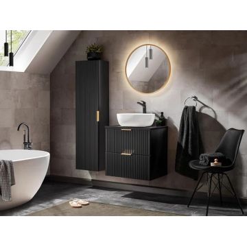 Set Mobilier  baie, din mdf, 5 piese, 60 cm, Adel Negru culoare mat Set Mobilier  baie, din mdf, 5 piese, 60 cm, Adel Negru culoare mat