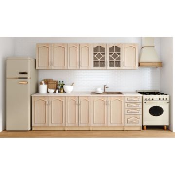 Bucatarie Olea Mebel 2.6m MDF Mesteacan Cu Blat Intreg