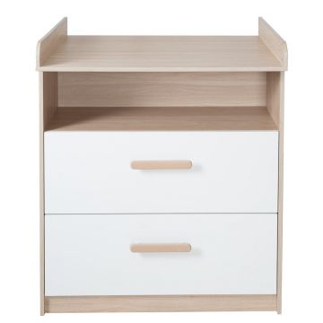 Comodă de copii albă-în culoare naturală cu aspect de lemn de stejar cu masă de schimbat 88x98x75 cm Cabane – Roba