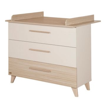 Comodă de copii crem/în culoare naturală cu aspect de lemn de stejar cu masă de schimbat 110x98x75 cm Sidney – Roba