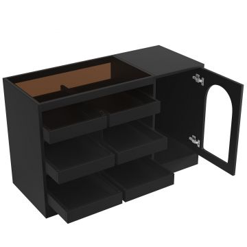 Comodă modernă cu sertare, dulap pentru sufragerie cu lumină LED și 6 sertare, 120x40x75 cm, Negru