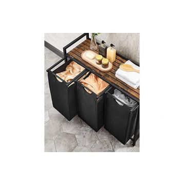 Consola de depozitare Vasagle, 3 cosuri de rufe, BLH301B01, Maro Rustic